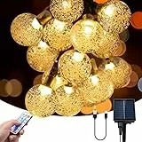 SHENKEY Solar Lichterkette Aussen, 60 LED Kugel-Lichterkette mit Fernbedienung, Solar-/USB-betrieben, wasserdicht für Garten, Innen- und Außendekorationen (Warmweiß)