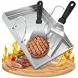 Edelstahl Plancha Grillplatte 40x30cm, 4mm Massiv plancha platte mit Grillzubehör,Grillspachteln Set, für Gasgrill und Holzkohlegrill