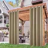 Deconovo Outdoor Vorhang Wetterfest Gardinen Terrassen Sichtschutz Outdoorvorhänge Wasserdicht Blickdicht Sonnenschutz Vorhänge für Balkon Pavillon, 214x132 cm(HöhexBreite), Taupe, 2er Set