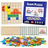 Huiguli Mosaik Puzzle, Tangram Holzpuzzle Kinder mit 139 Geometrischen Formen, 20 Designkarten, Montessori Spielzeug Puzzle ab 3 4 5 6 Jahre, Konzentrationsspiele für Kinder