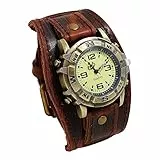 Avaner Armbanduhr Herren Uhren Dunkelbraun Punk-Stil Steampunk Armband aus Leder Halloween Cosplay Lederuhr für Männer
