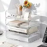 4-stöckige Ablagekorb für A4, Dokumentenablage aus PET Kunststoff, Schreibtisch Organizer und Lagerung für Dokumente,Papier, Buch Magazin Lagerung, Bürobedarf (4pcs Transparent)
