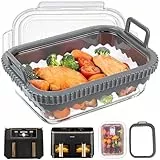 BYKITCHEN Airfryer Zubehör für Ninja AF400EU/AF500EU/SL400EU/Cosori Heißluftfritteuse 2 kammern, Auflaufform Glas Mit Herausnehmbarer Silikongriffen & Deckel für Airfryer, Hitzebeständig Kraztfest