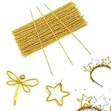 jijAcraft Glitzer Pfeifenreiniger 100 Stück Chenilledraht, 6 MM * 30 cm, Ideal für DIY Basteln, Weihnachtszierde Making und Dekorieren - Gold