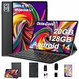 SUAAT Neueste 2025 Tablet 10 Zoll Android 14 mit 22GB RAM+128GB ROM 1TB TF, WiFi 6, Bluetooth 5.0, 6000mAh, Dual Camera 8+5MP,1280 * 800, Cast, OTG, Type C, mit Hülle, Tastatur & Maus（ Schwarz-eb-it）