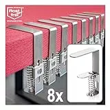 com-four® 8X Premium Tischdeckenklammer aus Edelstahl - Tischklammern mit Feder für Tische mit Einer Stärke von 2,7-5,5 cm - Tischtuchklammer rostfrei für drinnen und draußen