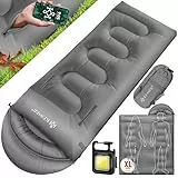 KESSER® Schlafsack Outdoor 220cm x 83cm | Deckenschlafsack 3-4 Jahreszeiten | Camping-Sleeping-Bag für Erwachsene | Leicht Tragbar Warm & Wasserabweisend inkl. Campinglampe & Seitentasche Grau