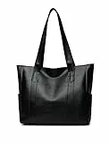 YXQSED Henkeltaschen Damen PU Leder Shopper Damen Henkeltaschen Tasche Student Schultasche Arbeit Handtaschen für Schultertaschen Damentaschen Weich Umhängetasche-Schwarz
