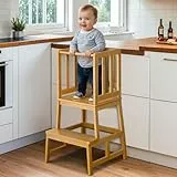 COSYLAND Lernturm ab 1 Jahr – Montessori Learning Tower für Kinder – Sicherer Kinder Lernturm ab 2 Jahre – Stabiler Toddler Tower, Naturfarbe