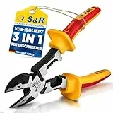 S&R Seitenschneider 220 mm VDE-isoliert 1000 V, 60CrV-Stahl, gesenkgeschmiedet, hitze-, induktionsgehärtet (Korpus 42–48 HRC/Schneidkantenhärte 56–62 HRC), für Kupfer, Aluminium, Drähte,
