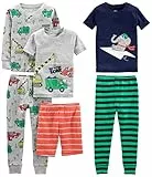 Simple Joys by Carter's Baby Jungen 6-teiliges Schlafanzug-Set, eng anliegend, 3er-Pack, Grau Lkws/Grün Streifen/Marineblau Elefant/Orange Streifen, 6-9 Monate