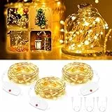 Artrastar 3 Stück Mini Aufladbare Lichterkette Timer, 3M 30LED Warmweiß, 8 Lichtmodi, USB-C wiederaufladbar, wasserdicht,für Innen & Außen, Zimmer, Hochzeit, Weihnachten, Party