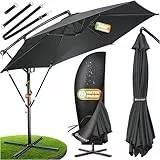 KESSER® Alu Ampelschirm Sonnenschirm + Abdeckung Ø300 cm & Kurbelvorrichtung Kurbelschirm mit Ständer UV-Schutz Aluminium Wasserabweisende Bespannung 360° Funktion Garten-Schirm Marktschirm Anthrazit