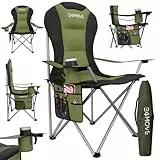 24MOVE® Campingstuhl faltbar bis 150 kg, Faltstuhl Angelstuhl Klappstuhl Gepolstert mit Armlehnen, Getränkehalter + Tasche mit hoher Rückenlehne, Strandstuhl, Klapphocker, grün