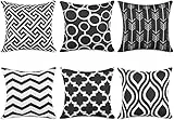 TIDWIACE 6er Set Dekorative Kissenbezüge Schwarz Leinen Kissenbezug 45x45 cm - Geometrischen Mustern Kissenhüllen für den Außenbereich Terrasse Garten Bank Wohnzimmer Sofa Zierkissenbezüge