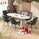 Hawthyhome Esszimmerstühle 6er Set Polsterstühle mit 10 cm Dicke Sitzkissen Künstlicher Stoff Dining Chair Küchenstuhl mit Rückenlehne Moderne Sessel Metallbeine Schwarz