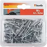 kwb Blind-Nieten/Popnieten Ø 4 mm - Länge 16 mm - Aluminium mit verzinktem Stift - Normgerecht nach DIN 7337 - Geeignet für handelsübliche Blindniet-Zangen