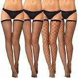4 Paar Halterlose Strümpfe für Damen,Fishnet Stockings Halterlose Strümpfe Damen Netzstrümpfe Halterlos Strümpfes Schwarz Netzstrümpfe Halterlos für Cosplay Halloween Weihnachten(Einheitsgröße)