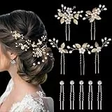 10 Stück Haarschmuck Hochzeit Gold, Haarschmuck Braut Mit Perlen und Blume, U-förmig Haarnadeln Für Bräute Brautjungfern Blumenmädchen Damen