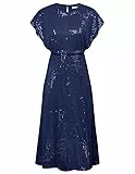 JASAMBAC Paillettenkleid für Damen, Rundhalsausschnitt, Kurze Ärmel, Schlitz, elastische Taille, Cocktail Party Kleid