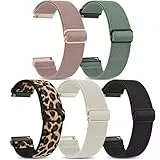 Vancle 5 Stück Uhrenarmband 20mm Damen Herren, Neues Elastische Nylon Smartwatch Armband 20mm Atmungsaktives Ersatzarmbänder Zubehör für Frauen Männer (Schwarz+Polarstern+Rosa+Olivgrün+Leopard)