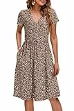 OUGES Sommer Womens Mutterschaft Kleider V-Ausschnitt Midi Sundress Krankenpflege Kleid Casual Floral Stillen Kleid mit Taschen -M