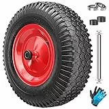 MASKO® Schubkarrenrad Luftbereifung 250kg Ersatzrad Luftreifen Schubkarre Gartenkarre 40cm / 15,6' extrabreit 9,5cm Luft-Rad pannensicherer Reifen mit Stahlfelge & Handschuhe Karbonstahl-Kugellager