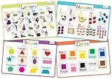 Merka Tischsets für Kinder, Tischsets für Kleinkinder, rutschfeste Einweg-Tischsets für Kleinkinder, Buchstaben, Zahlen, Formen und Farben, Alphabet, 4er-Set
