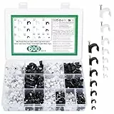 600 STK Kabelschellen Nagelschellen, Kabelclips Schwarz Weiß, Kabelklemmen mit Nagel, Kabelhalter Kabelbefestigung Wand, Kabelschellen Befestigungen für Netzwerkkabel, 4mm 5mm 6mm 7mm 8mm 10mm 12mm