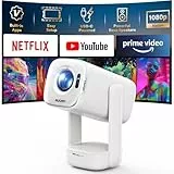 Aurzen D1 air Smart Beamer mit Netflix, 16W Dolby Audio, Beamer Outdoor 1080P mit HDR10 & 4K-Unterstützung, 180° Drehbar Mini Tragbarer Projektor mit USB-C PD, TOF-Autofokus, Trapezkorrektur, Weiß