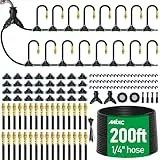 MIXC 360° Verstellbares Bewässerungssystem-Set, 60 m Automatisches Schnellanschluss-Tropfbewässerungsset mit 1/4'-Fast-Lock-Schläuchen – 32 Stück 360° Verstellbare Düsen für Garten, Pflanzen,