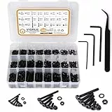 VIGRUE 1080Pcs Schrauben und Muttern Set, Schwarz Kohlenstoffstahl Metrische Schrauben Set, M2 M3 M4 Schraubensortiment Sechskopf-Knopf Gewindeschrauben,Maschinenschrauben