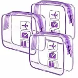 3 Stück Lermende TSA-zugelassene Kulturtasche mit Reißverschluss Reisegepäcktasche Carry On Klare Flughafentasche Reisekosmetik Make-up-Taschen für Damen Herren-Lila
