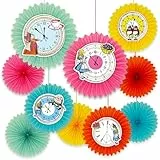 Talking Tables 10x Alice im Wunderland - Helle, neugierige Uhrenfächer aus Papier zum Aufhängen, Dekoration für Kindergeburtstage, die Teeparty des verrückten Hutmachers, Onederland, Babyparty