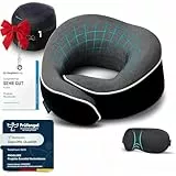 Proglobe Nackenkissen Flugzeug, Reisekissen 100% Memory Foam, Orthopädisches Nackenhörnchen, Ideal für Reisen mit Flugzeug, Auto, Zug, Mit 3D-Schlafmaske, Hochwertige Netztasche (Schwarz)