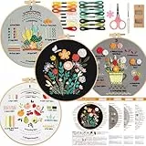 Smart-Feather 4 Sets Blumenstickset für Anfänger, Handstickerei-Sets für Erwachsene mit Reifen, DIY-Kunstprojekt-Bastelset (bunt)
