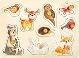 small Foot Setzpuzzle Waldtiere aus Holz mit detaillierten Motiven, Puzzle für Kleinkinder ab 12 Monaten, 11499