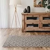 Interiyou Teppich Wohnzimmer Lecce - 70x200 cm Hellgrau - Für Schlafzimmer, Esszimmer, Kinderzimmer - Kurzflorteppich skandinavisches Boho Muster - Hoch-Tief Effekt - Flach mit Geometrischem Muster