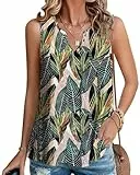 Tanmolo Top Damen Sommer Tank Top Elegant Ärmellos Ring-Loch V-Ausschnitt locker Oberteile Blatt-Kunstwerke, XL
