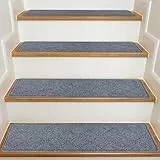 KOOTETA Teppich-Treppenstufen, rutschfest, 20x76cm (15 Pack), Teppich-Treppenläufer, wiederverwendbarer Klebstoff für alle sauberen, glatten Treppen, Stufenschutzmatte für Kinder, Grau