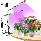 Pflanzenlampe LED Vollspektrum, 2 Heads Wachstumslampe für Pflanzen mit Timer & 10-Stufig Dimmbar, Grow Light mit Auto ON & Off Timer für Hydroponik, Indoor-Garten, Blumen und Gemüse, Energiesparend