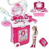 Dreamon Schminkset Rollenspiel Spielzeug 3 in 1 Tragbarer Schminktisch mit Kosmetik Zubehör in Koffer Regalo für Kinder Mädchen Prinzessin