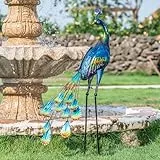 TERESA'S COLLECTIONS Gartendeko für draußen, 89cm große Gartenstatue, Pfau, aus Metall, Skulpturen, stehend, für drinnen und draußen, für Dekoration von Rasen, Terrasse,Geschenke für Frauen(L)