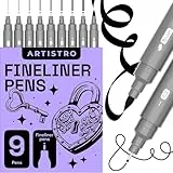 Artistro Fineliner Stifte Set, 9 Stück Schwarz Filzstiften, Tuschezeichner, Fineliner Set, Stifte, Wasserfest Tuschestifte zum Skizzieren, Illustration, Kalligraphie, Zeichnen, Handlettering
