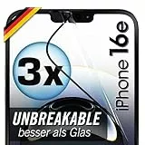 UTECTION 3X Panzerfolie [Besser als Glas] für iPhone 16e - Unzerstörbarer Displayschutz - Perfekte passform - Schutzfolie mit ALLEN Hüllen kompatibel - Super Haptik & Kinderleichte Anbringung