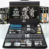 Castle Art Supplies 100-teiliges Zeichen-/Skizzier-Set | Grafit, Kohle, Pastell, Metallic, wasservermalbare Stifte mit Stäbchen, Fineliner | Für Berufskünstler, erfahrene Künstler | Robustes Reiseetui
