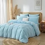 DXHOME Muslin Bettwäsche 135x200 4teilig Hellblau Bettwäsche-Set 100% Baumwolle Kuschelig Atmungsaktiv Leicht Weich Bettbezüge mit Reißverschluss und 2 Kissenbezügen 80×80 cm
