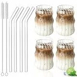 Nizirioo 4er Set Kaffeegläser: 500ml Gläser mit Strohhalmen und Reinigungsbürsten, Riffle Gläser Dessertgläser Teeglas Ripple Kaffeebecher Saftgläser für Whiskey, Bier, Cocktail, Eiskaffee und Eistee
