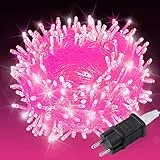 LEECOCO Lichterkette Außen 20m 200 LED, Rosa, 8 Modi mit Speicherfunktion, Strombetrieben mit transparentem Kabel für Schlafzimmer, Party, Balkon, Hochzeit, Innen & Außenbereich (Rosa, 20m 200 LED)