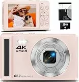 4K Digitalkamera, 64MP 2.8“ UHD Kompaktkameras - Autofokus Wiederaufladbare Vlogging Kamera mit Micro-SD-Karte & Akku, Tragbare Reisekameras mit 16X Digitalzoom für Anfänger Jugendliche